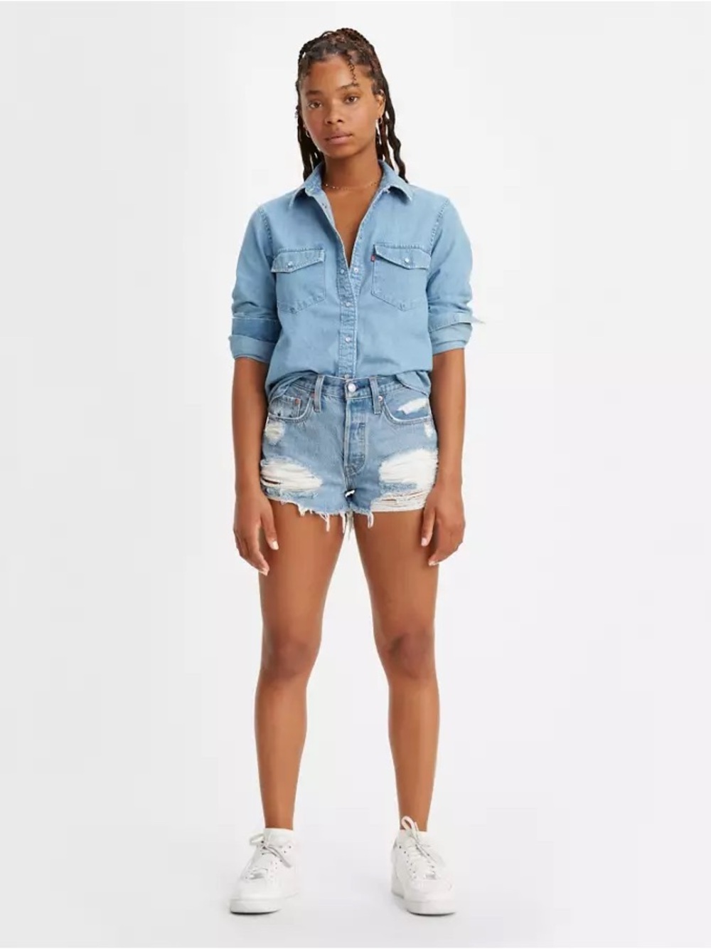 NWT Levi’s 501 Original Fit High Rise Denim Shorts Size 24 Medium Wash Boho